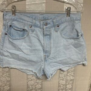 Levis Strauss 501 Cutoff Jean Shorts Womens Size W30 Blue Button Fly Distressed